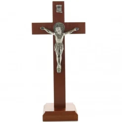 Palais du Rosaire Crucifix Saint Benoît avec Christ argenté 16 cm^ Crucifix Bois