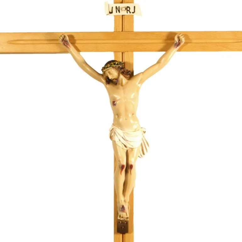 Palais du Rosaire Crucifix sur pied en bois avec Christ en résine 83cm^ Crucifix Résine | Crucifix Bois