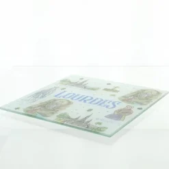 Palais du Rosaire Dessous de plat de Lourdes en verre trempé 20x20cm^ Vaisselle De Lourdes