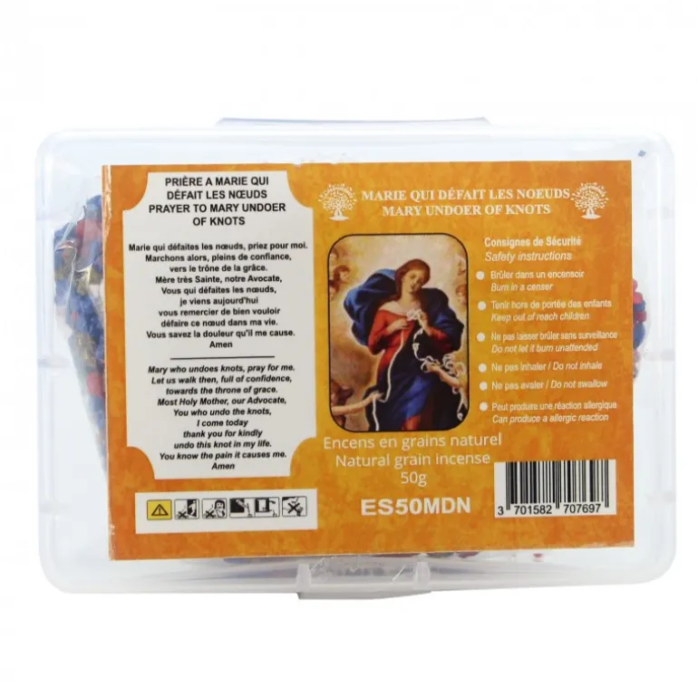 Palais du Rosaire Encens Naturel en Grains de Marie qui défait les noeuds avec prière - Boîte 50g^ Encens En Grains