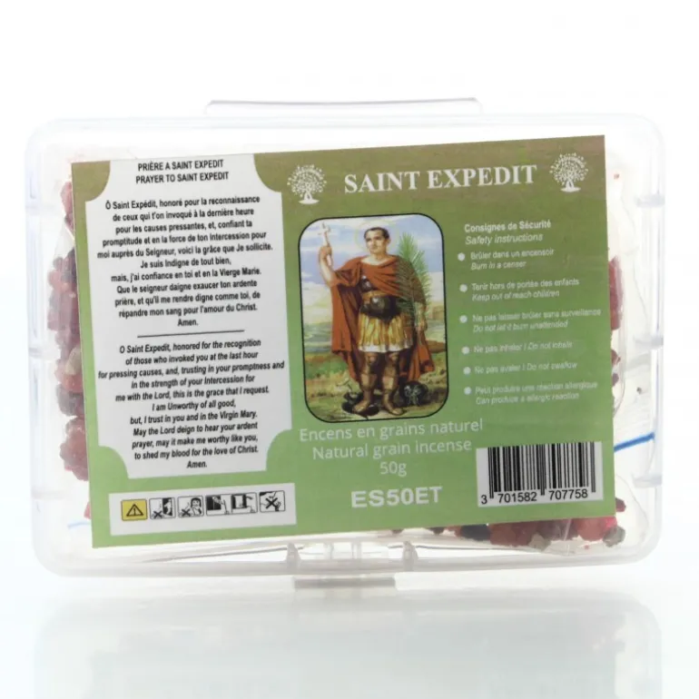 Palais du Rosaire Encens Naturel en Grains de Saint Expedit avec prière - Boîte 50g^ Encens En Grains