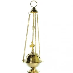 Palais du Rosaire Encensoir liturgique en laiton avec croix et chaîne de 13cm^ Encensoir