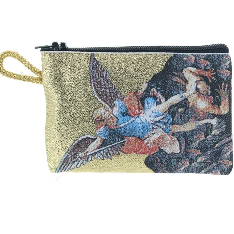 Palais du Rosaire Etui à Chapelet en fil doré 10x7 cm décoré de Saint Michel^ Porte-Monnaie | Etui À Chapelet