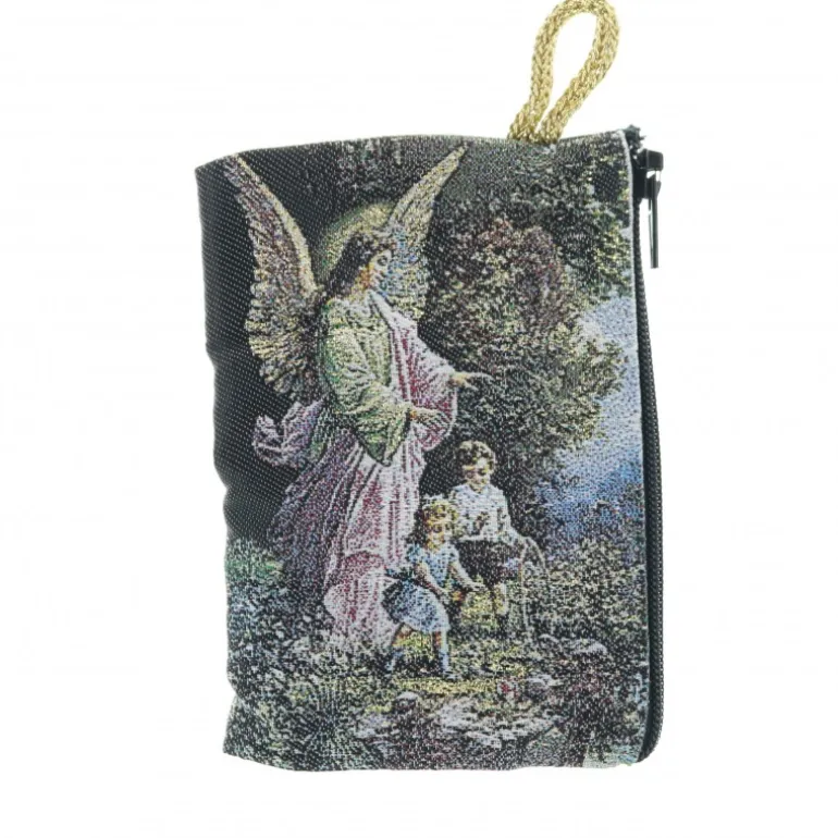 Palais du Rosaire Etui à Chapelet en fil doré 10x7 cm décoré de l'Ange Gardien^ Porte-Monnaie | Etui À Chapelet