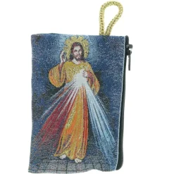 Palais du Rosaire Etui à Chapelet en fil doré 10x7 cm décoré du Christ Miséricordieux^ Porte-Monnaie | Etui À Chapelet