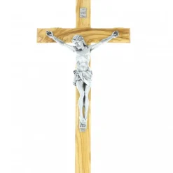 Palais du Rosaire Grand Crucifix en bois d'olivier et Christ argenté 50cm^ Crucifix Bois | Crucifix Métal