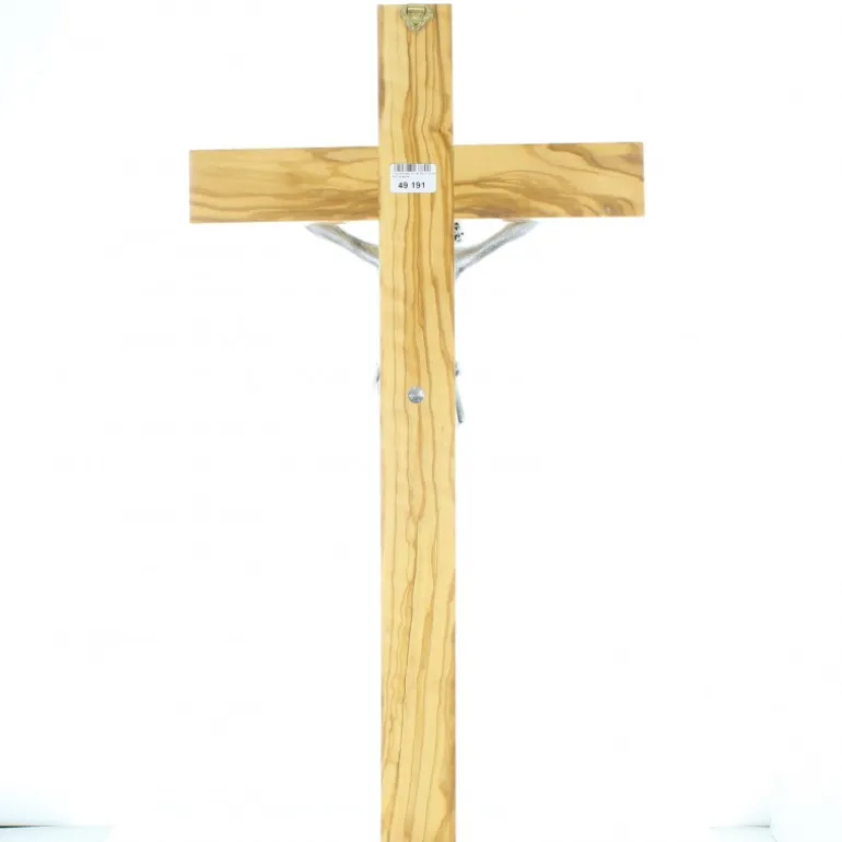 Palais du Rosaire Grand Crucifix en bois d'olivier et Christ argenté 50cm^ Crucifix Bois | Crucifix Métal