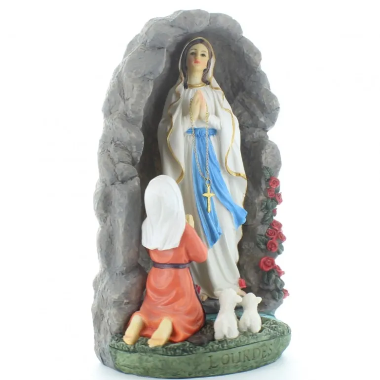 Palais du Rosaire Grotte en résine avec l'apparition de Lourdes au chapelet 31 cm^ Statue De Notre Dame De Lourdes