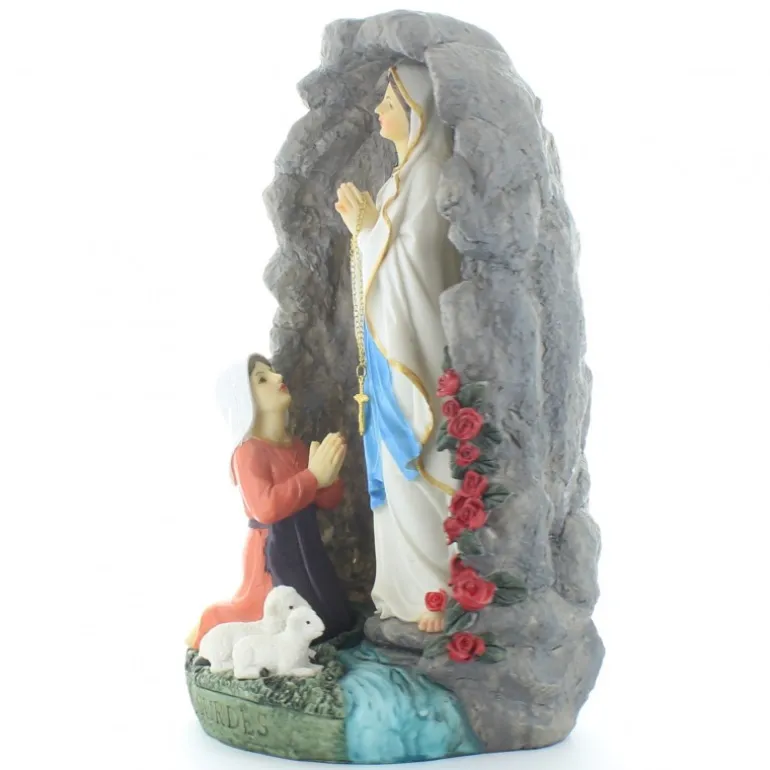 Palais du Rosaire Grotte en résine avec l'apparition de Lourdes au chapelet 22 cm^ Statue De Notre Dame De Lourdes