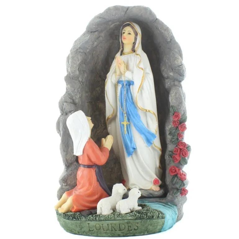 Palais du Rosaire Grotte en résine avec l'apparition de Lourdes au chapelet 31 cm^ Statue De Notre Dame De Lourdes