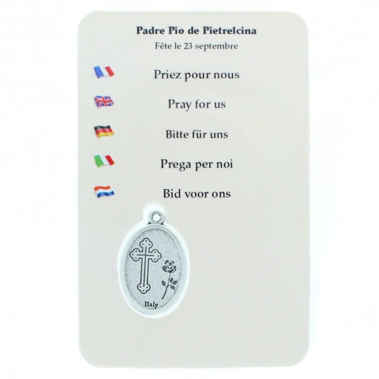 Palais du Rosaire Image religieuse de Padre Pio avec une médaille^ Image Religieuse