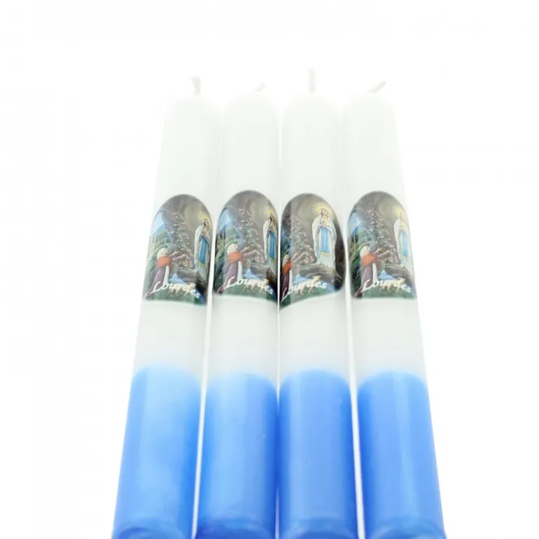 Palais du Rosaire Lot de 4 bougies blanches et bleues de l'Apparition de Lourdes 2x19cm^ Bougie De Dévotion