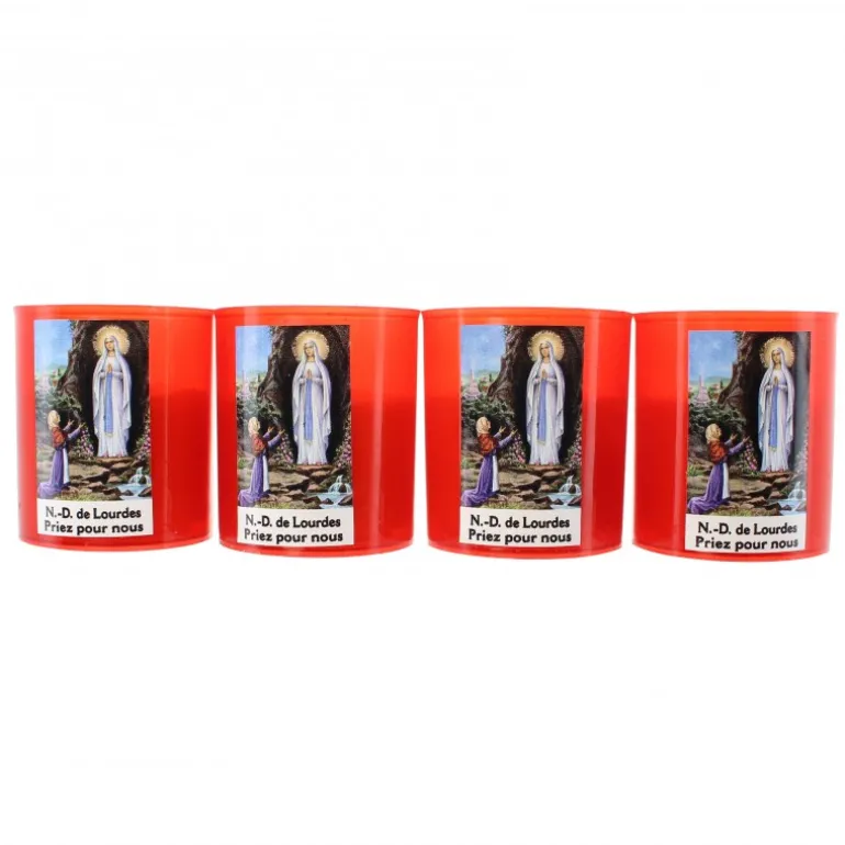 Palais du Rosaire Lot de 4 bougies veilleuses rouges Notre Dame de Lourdes 6cm 20h^ Bougie Votive