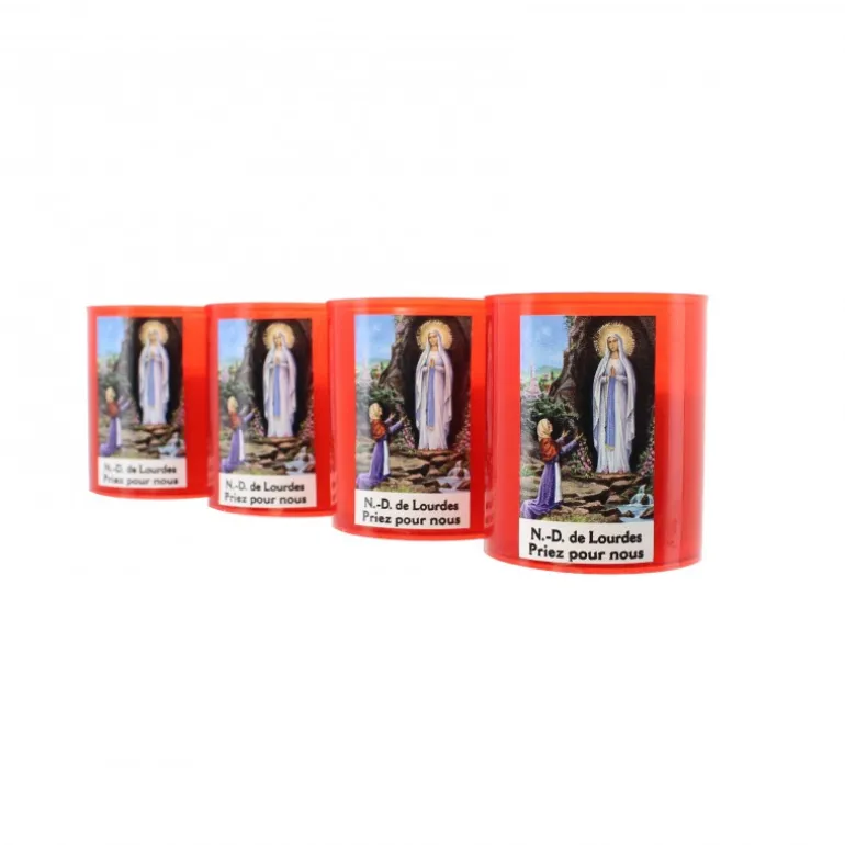 Palais du Rosaire Lot de 4 bougies veilleuses rouges Notre Dame de Lourdes 6cm 20h^ Bougie Votive