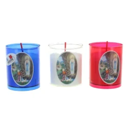Palais du Rosaire Lot de 3 bougies votives de Lourdes tricolores 6cm^ Bougie Votive