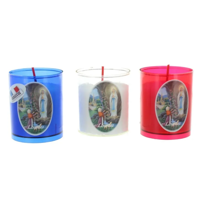 Palais du Rosaire Lot de 3 bougies votives de Lourdes tricolores 6cm^ Bougie Votive