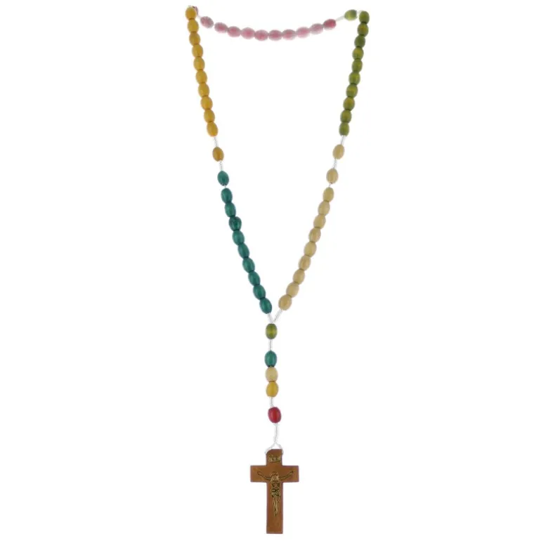 Palais du Rosaire Lot de 24 chapelets de mission en bois avec grains ovales colorés^Enfant Chapelet Bois | Chapelet Pour Enfant