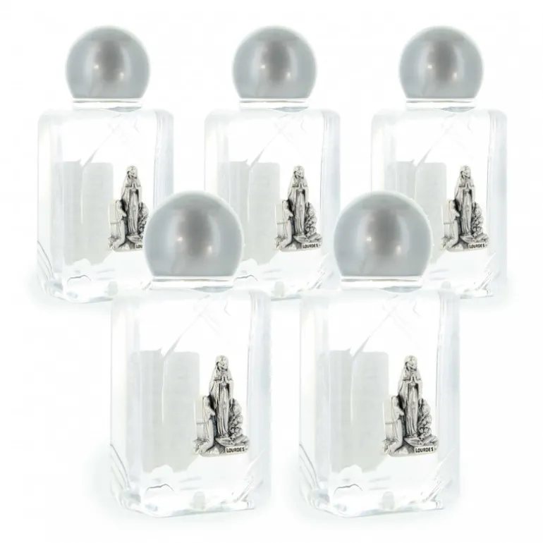 Palais du Rosaire Lot de 5 Flacons en plastique 45ml d'eau de Lourdes illustré avec l' Apparition^ Flacon Eau De Lourdes
