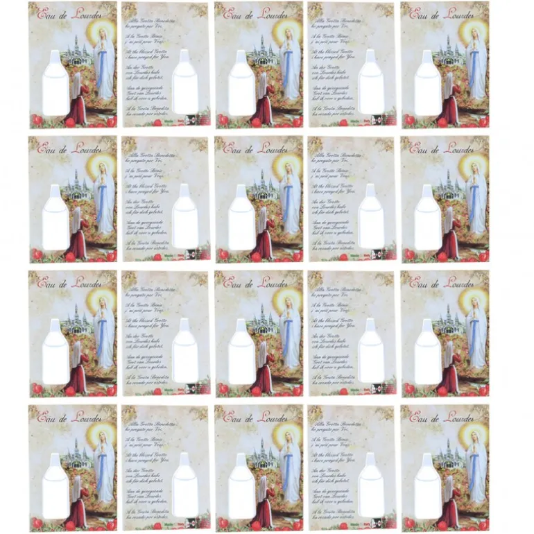 Palais du Rosaire Lot de 20 Images religieuses, Apparition de Lourdes, prières et fioles eau de Lourdes 10 ml^ Flacon Eau De Lourdes | Image Religieuse