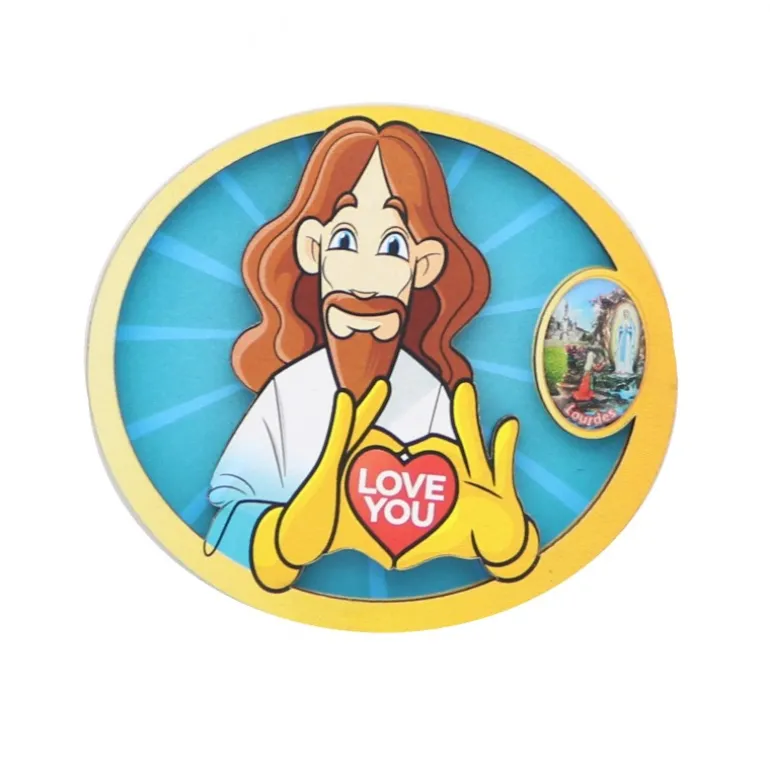 Palais du Rosaire Magnet Jesus Loves You en coeur avec l'Apparition de Lourdes^ Magnet