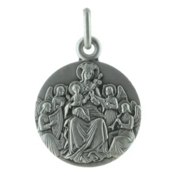 Palais du Rosaire Médaille Argent de la Vierge Marie aux Anges 20mm^ Médaille De La Vierge | Médaille Et Croix Argent