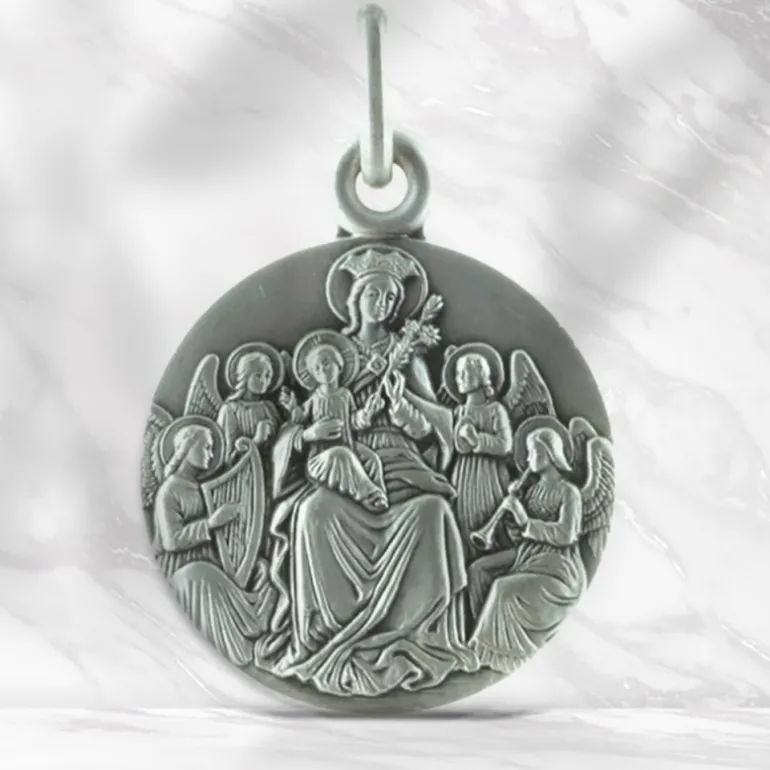 Palais du Rosaire Médaille Argent de la Vierge Marie aux Anges 20mm avec Gravure Personnalisée^ Médaille De La Vierge | Médaille Et Croix Argent