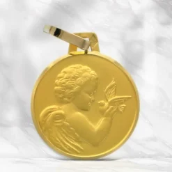 Palais du Rosaire Médaille d'Ange à la Colombe en Or 18 carats 14 mm^ Baptême | Communion
