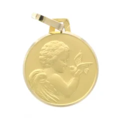 Palais du Rosaire Médaille d'Ange à la Colombe en Or 18 carats 14 mm^ Baptême | Communion