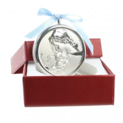 Palais du Rosaire Médaille de berceau ronde avec la Vierge Mère en argent^ Baptême | Médaille De Berceau