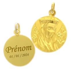 Palais du Rosaire Médaille de la Vierge Couronnée en or 18 carats - Gravure Offerte - 20 mm^ Médaille De La Vierge | Médaille Et Croix Or