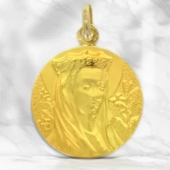 Palais du Rosaire Médaille de la Vierge Couronnée en or 18 carats - Gravure Offerte - 20 mm^ Médaille De La Vierge | Médaille Et Croix Or