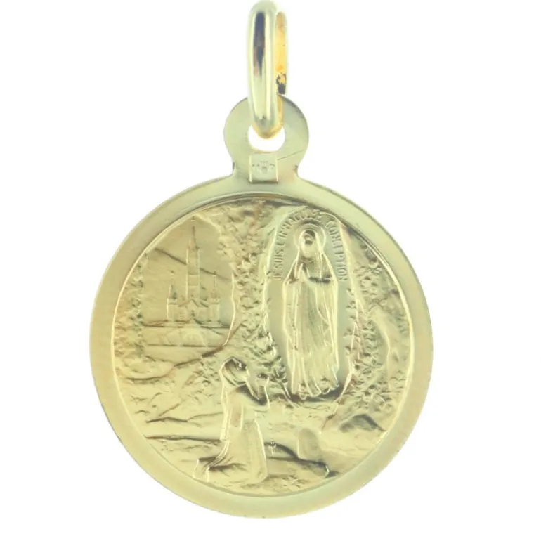 Palais du Rosaire Médaille de la Vierge couronnée en Plaqué Or^ Médaille De La Vierge | Médaille Et Croix Plaqué Or