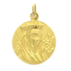 Palais du Rosaire Médaille de la Vierge Couronnée en or 18 carats - Gravure Offerte - 20 mm^ Médaille De La Vierge | Médaille Et Croix Or