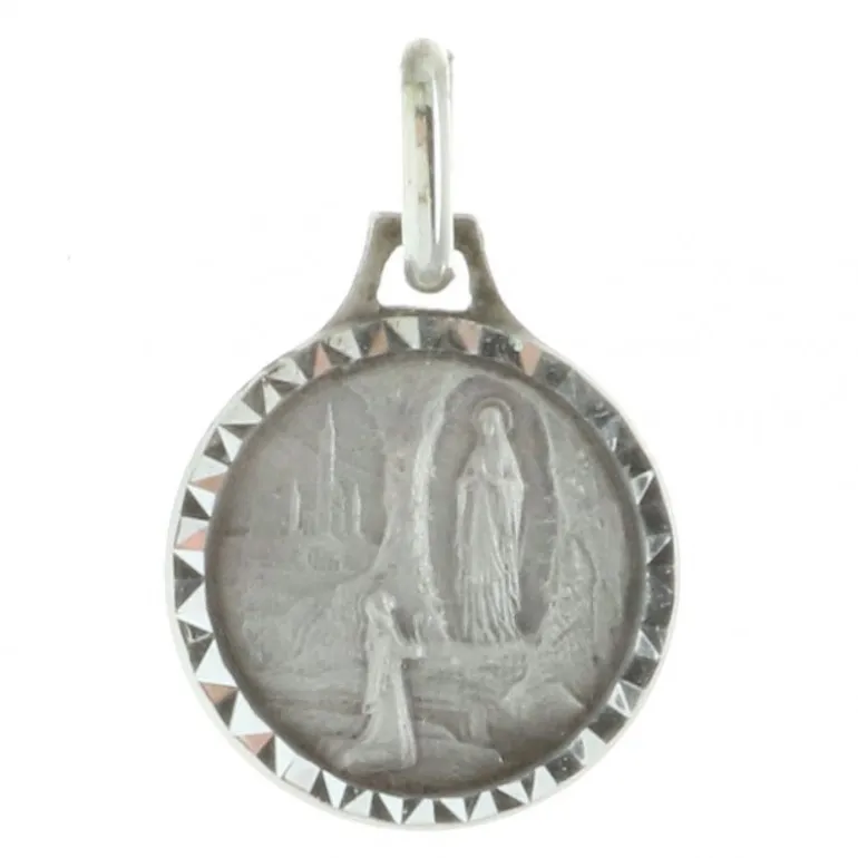 Palais du Rosaire Médaille de Lourdes en Argent aux contours diamantés 12mm^ Médaille De Lourdes | Médaille Et Croix Argent