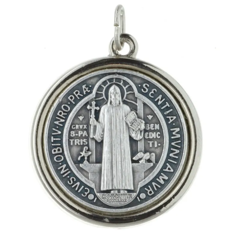 Palais du Rosaire Médaille de Saint Benoît en métal argenté diamètre 3cm^ Médaille De Saint | Médaille Et Croix Métal