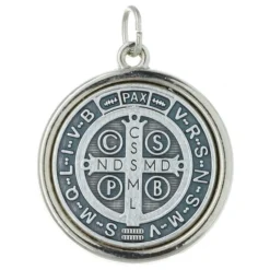 Palais du Rosaire Médaille de Saint Benoît en métal argenté diamètre 3cm^ Médaille De Saint | Médaille Et Croix Métal