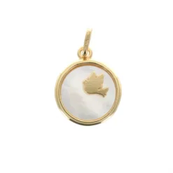Palais du Rosaire Médaille d'une Colombe en Nacre et Plaqué or 15 mm^ Médaille Et Croix Plaqué Or