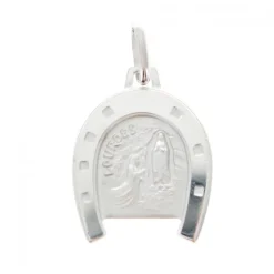 Palais du Rosaire Médaille en Argent de l'Apparition de Lourdes dans un fer à cheval^ Médaille De Saint | Médaille De Lourdes