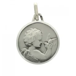 Palais du Rosaire Médaille en argent d'un Ange avec une Colombe 16mm avec Gravure Personnalisée^ Médaille Et Croix Argent