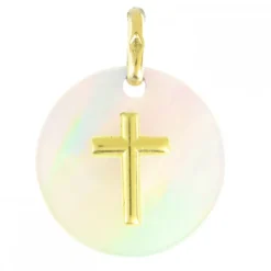 Palais du Rosaire Médaille en nacre et croix en Or 18 carats 16mm^ Baptême | Communion