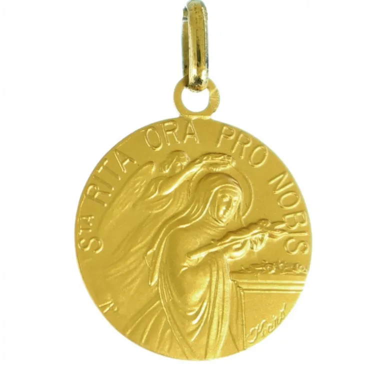 Palais du Rosaire Médaille en or 18 carats de Sainte Rita 15mm^ Médaille De Saint | Médaille Et Croix Or