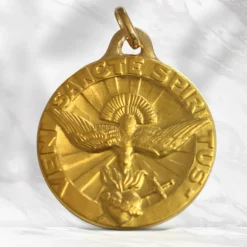 Palais du Rosaire Médaille en Or 9 carats Esprit Saint 20mm avec Gravure Personnalisée^ Baptême | Communion