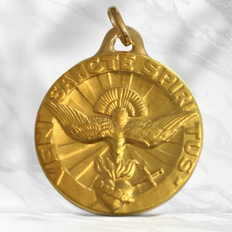 Palais du Rosaire Médaille en Or 9 carats Esprit Saint 20mm avec Gravure Personnalisée^ Baptême | Communion