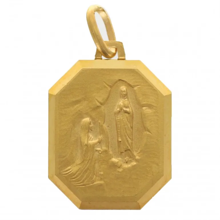 Palais du Rosaire Médaille en plaqué or double face Vierge de profil et Apparition 20 mm^ Médaille De Lourdes | Médaille Et Croix Plaqué Or
