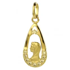 Palais du Rosaire Médaille en plaqué Or portrait de la Vierge Marie en forme de goutte^ Médaille Et Croix Plaqué Or