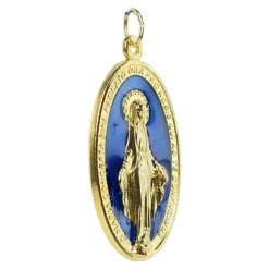 Palais du Rosaire Médaille Miraculeuse en métal émaillé doré et bleu 40mm^ Médaille Miraculeuse | Médaille Et Croix Métal