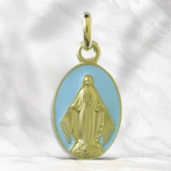 Palais du Rosaire Médaille Miraculeuse en Or 13mm avec fond coloré 9 carats^ Communion | Médaille Miraculeuse