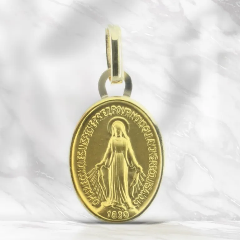 Palais du Rosaire Médaille Miraculeuse Or 18 carats bords polis 13mm^ Communion | Médaille Miraculeuse