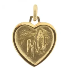 Palais du Rosaire Médaille Plaqué Or de l'Apparition de Lourdes en forme de coeur avec Gravure Personnalisée^ Médaille De Lourdes | Médaille Et Croix Plaqué Or