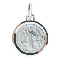 Palais du Rosaire Médaille ronde de Saint Benoit en Argent 12mm^ Médaille De Saint | Médaille Et Croix Argent